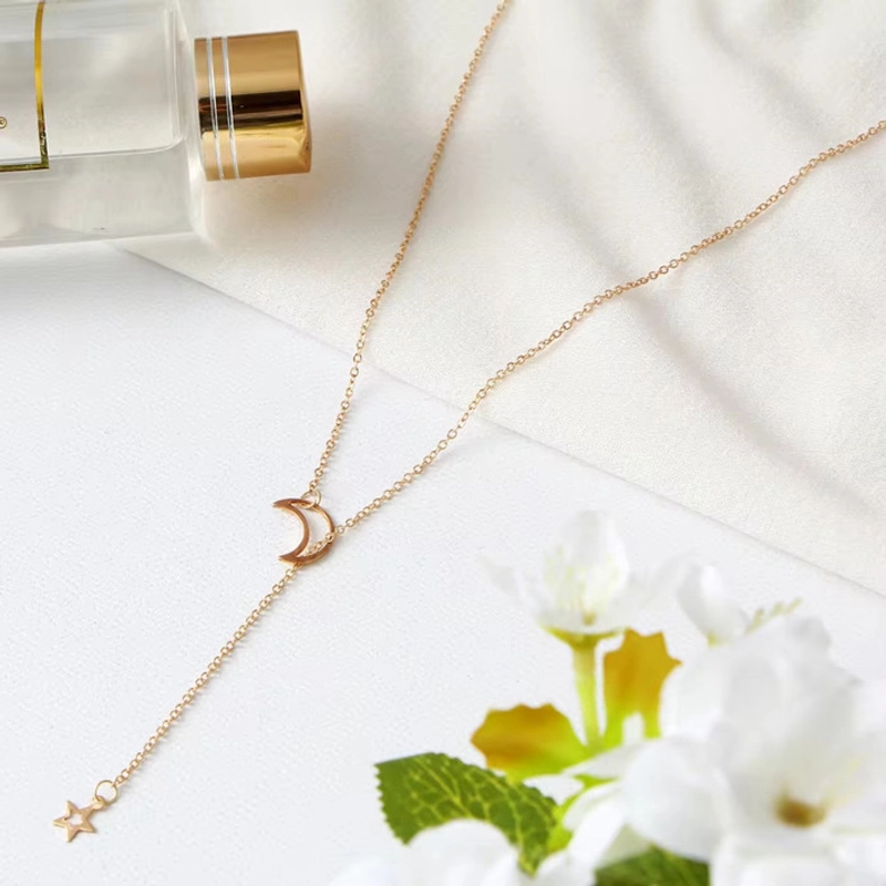 Product image KAHASIL - Kalung Titanium Wanita Anti Karat dan Luntur Tali Rantai Motif Bulan Bintang KH022 all variant GOLD